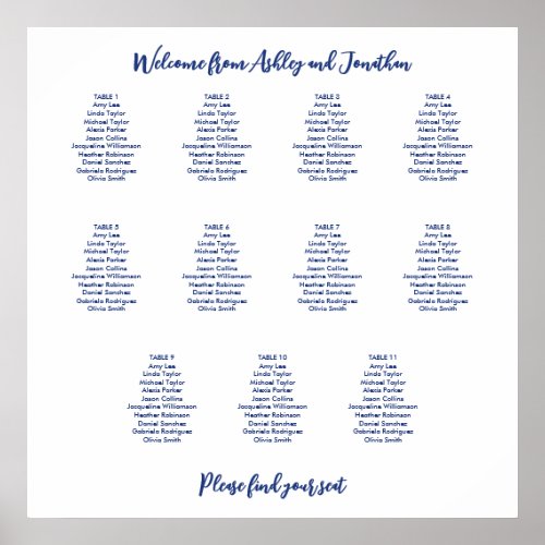 Simple 11 Table Dark Blue Seating Chart