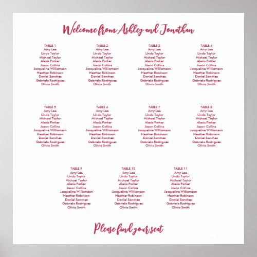 Simple 11 Table Magenta Red Seating Chart