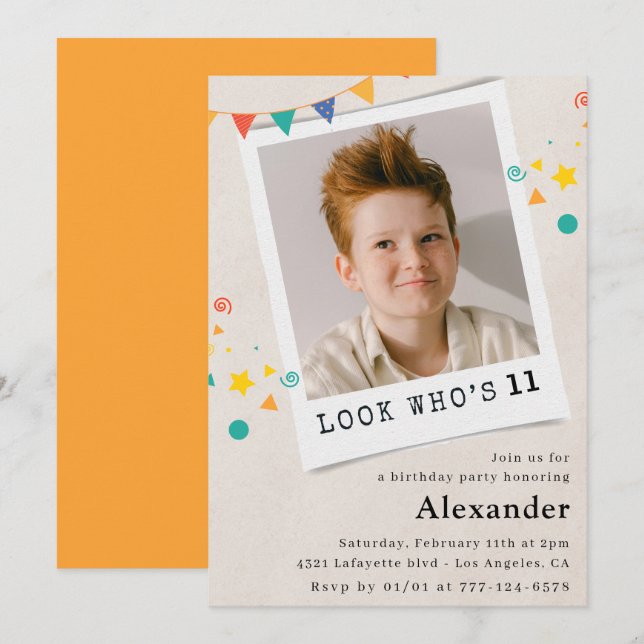 Simple 11th birthday invitations Boy Photo (Front/Back)