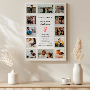 Simple 12 Photo Collage 20th Wedding Anniversary Faux Canvas Print