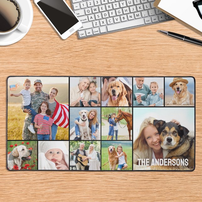 Simple 12 Photo Collage Custom Large Personalized Desk Mat (Creator Uploaded)