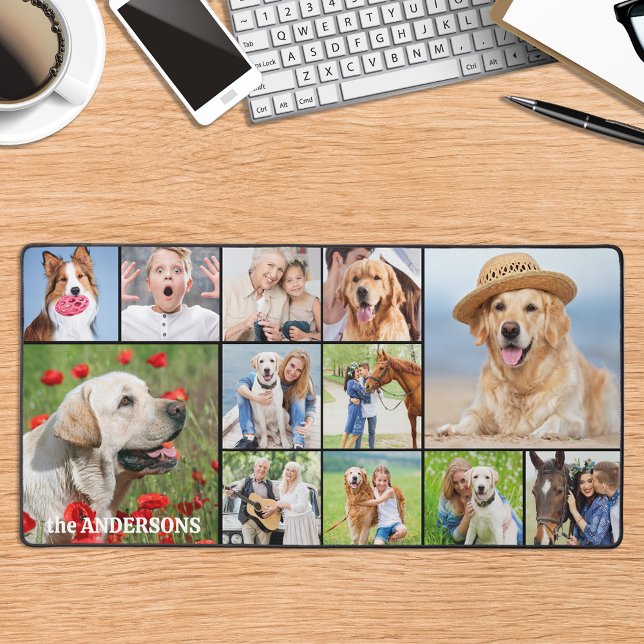 Simple 12 Photo Collage Custom Modern Personalized Desk Mat (Creator Uploaded)