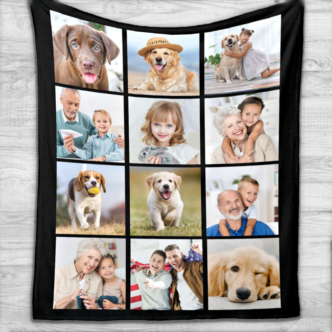 Simple 12 Photo Collage Family Friends Pets Fleece Blanket