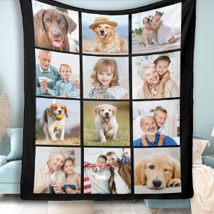 Simple 12 Photo Collage Family Friends Pets Fleece Blanket