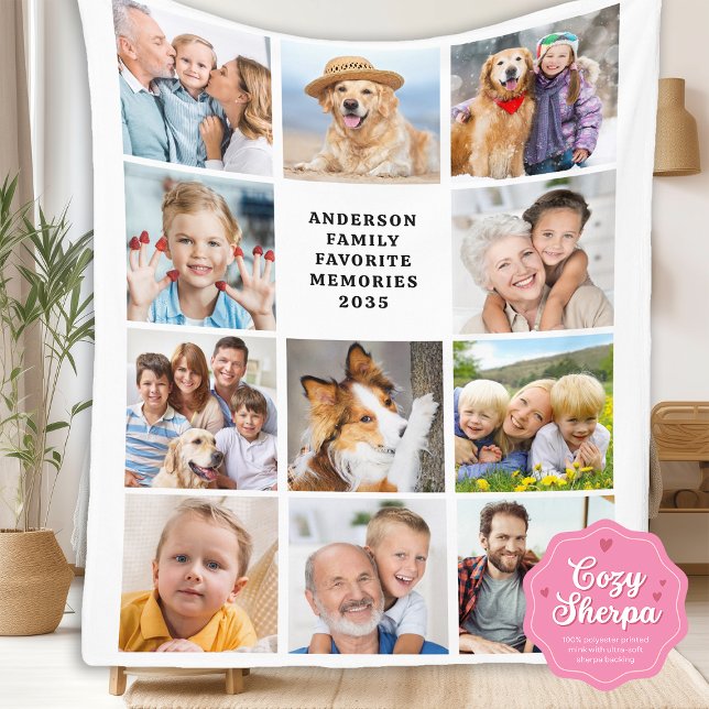 Simple 12 Photos Collage Cute Stylish Family Sherpa Blanket (Creator Uploaded)