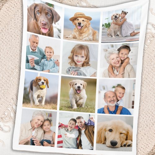 Simple 12 Picture Family Friends Pets Dog Collage Fleece Blanket