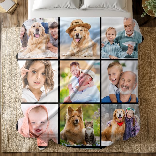 Simple 12 Pictures Custom Family Friends Collage Fleece Blanket (Creator Uploaded)