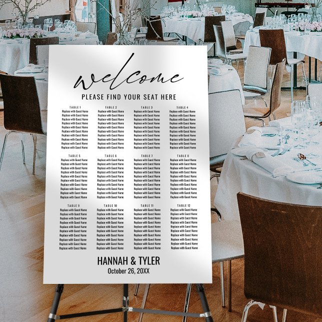 Simple 12 Tables Wedding Reception Seating Chart Foam Board (Creator Uploaded)