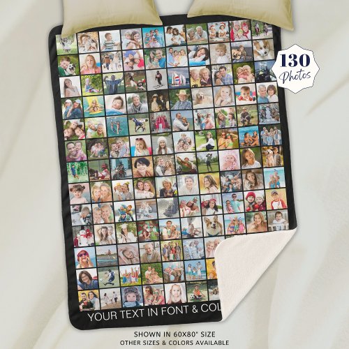 Simple 130 Square Photo Collage Personalized Sherpa Blanket