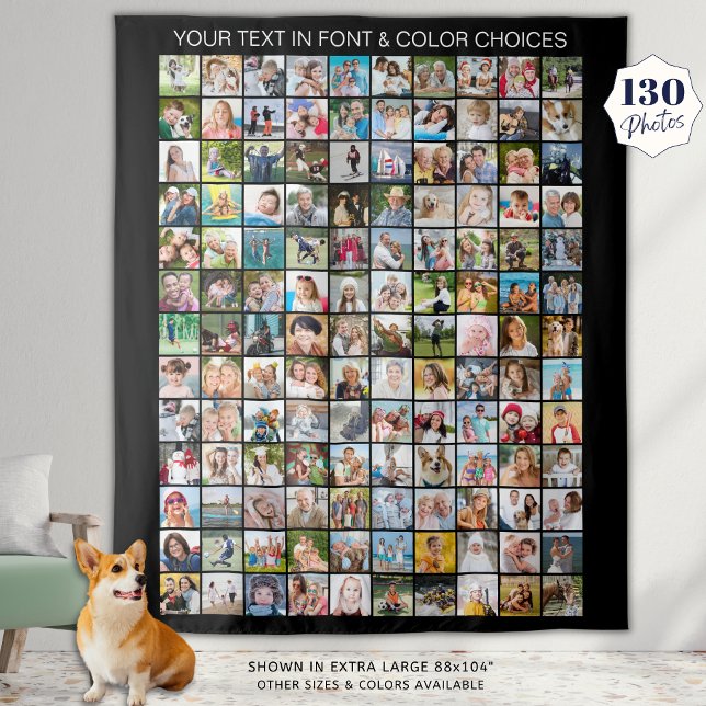 Simple 130 Square Photo Collage Personalized Tapestry (Creator Uploaded)