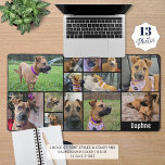 Simple 13 Photo Collage Custom Color Personalized Desk Mat<br><div class="desc">Create your own custom color photo desk mat utilizing this easy-to-upload photo collage template featuring 13 pictures of various shapes and sizes and personalized with a name, monogram or text in your choice of font styles and color and background color (shown in black). Showcase favorite photos of your pet, family,...</div>