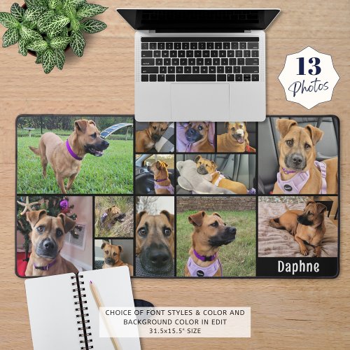 Simple 13 Photo Collage Custom Color Personalized Desk Mat