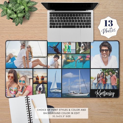 Simple 13 Photo Collage Personalized Custom Color Desk Mat