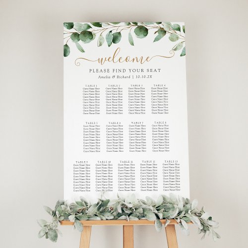 Simple 13 Table Greenery Wedding Seating Chart