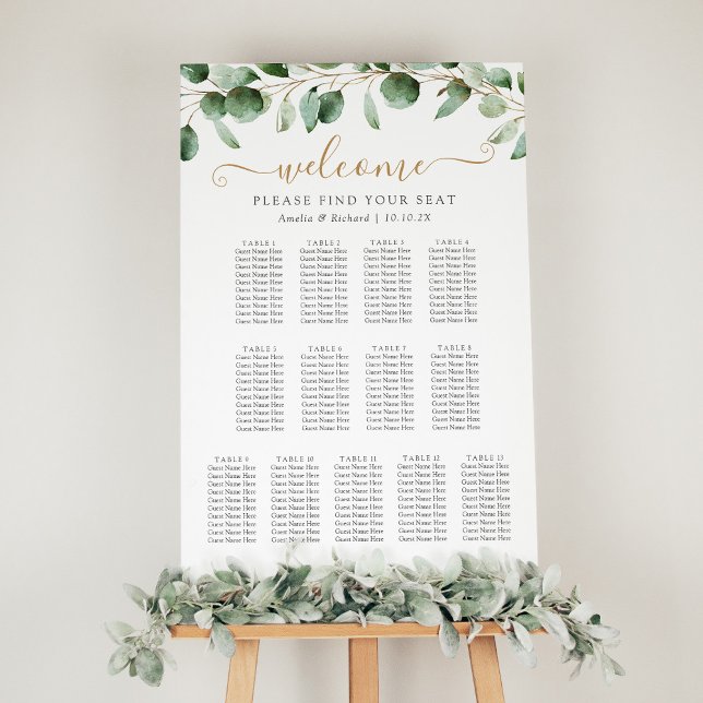 Simple 13 Table Greenery Wedding Seating Chart (Creator Uploaded)
