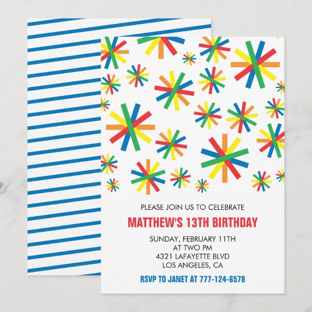 Simple 13th birthday invitations Confetti Boy (Front/Back)
