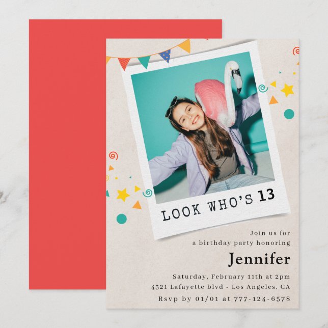 Simple 13th birthday invitations Girl Photo (Front/Back)