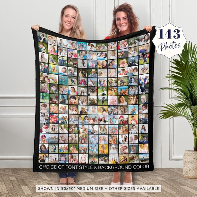Simple 143 Square Photo Collage Personalized Fleece Blanket (Creator Uploaded)
