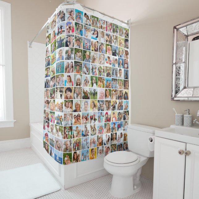 Simple 144 Square Photo Collage Shower Curtain (In Situ)