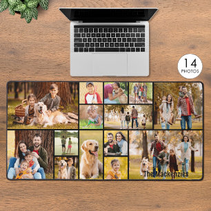 Simple 14 Photo Collage Custom Color Personalized Desk Mat