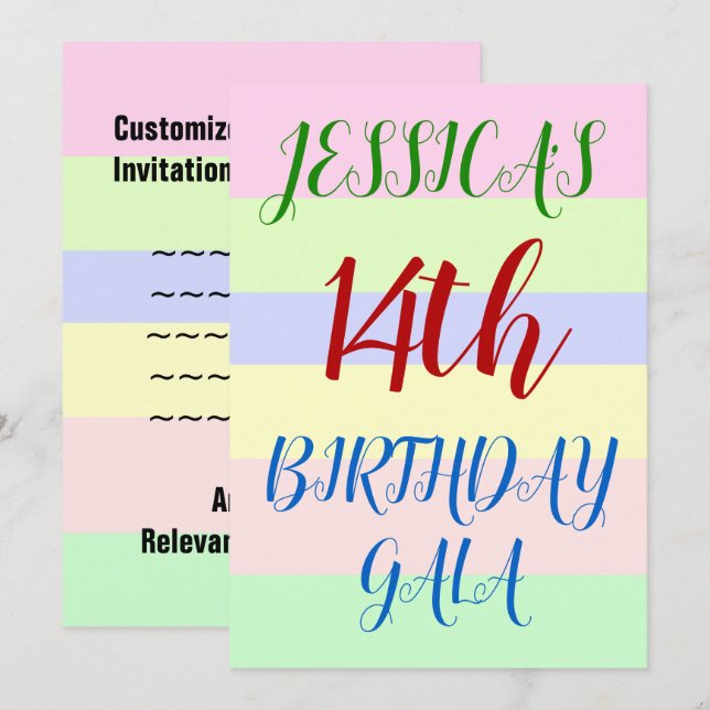 Simple "14th BIRTHDAY GALA" Birthday Invitation (Front/Back)