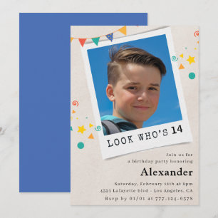 Simple 14th birthday invitations Blue Photo