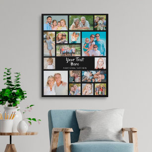 Simple 16 Photo Collage Custom Color Personalized Faux Canvas Print