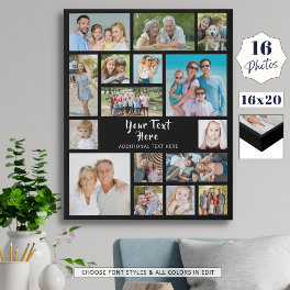 Simple 16 Photo Collage Custom Color Personalized Faux Canvas Print