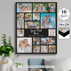 Simple 16 Photo Collage Custom Color Personalized Faux Canvas Print