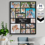 Simple 16 Photo Collage Custom Color Personalized Faux Canvas Print<br><div class="desc">Create your own personalized, custom color photo memory faux canvas 16x20" wall art piece utilizing this easy-to-upload photo collage template featuring 16 square and rectangle pictures to accommodate a variety of shapes and sizes of images and your custom text in your choice of font styles and colors. The editable text...</div>