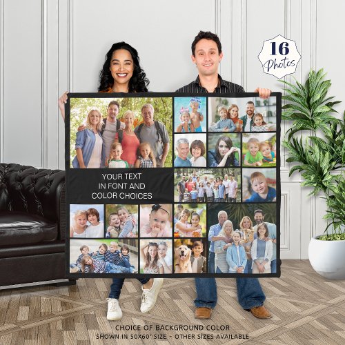 Simple 16 Photo Collage Your Color Fleece Blanket
