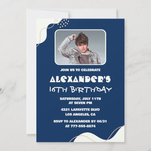 Simple 16th birthday invitations Men Photo Navy