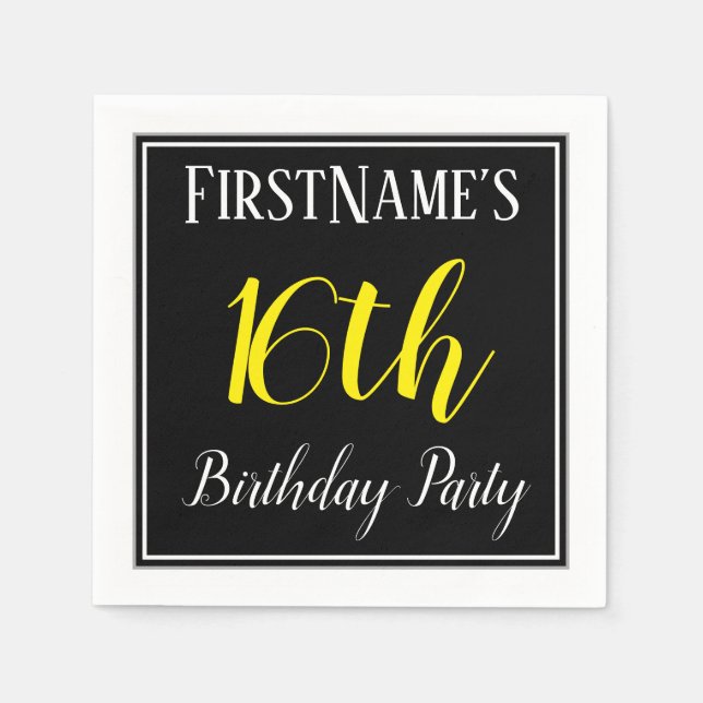 Simple, 16th Birthday Party w/ Custom Name Paper Napkins (Front)