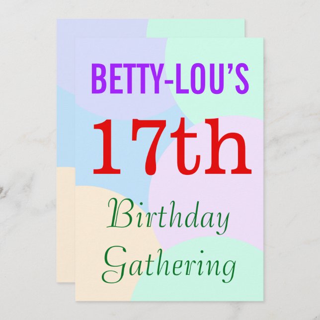 Simple "17th Birthday Gathering" Invitation (Front/Back)