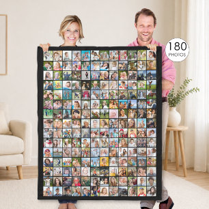 Simple 180 Square Photo Collage Custom Color Fleece Blanket