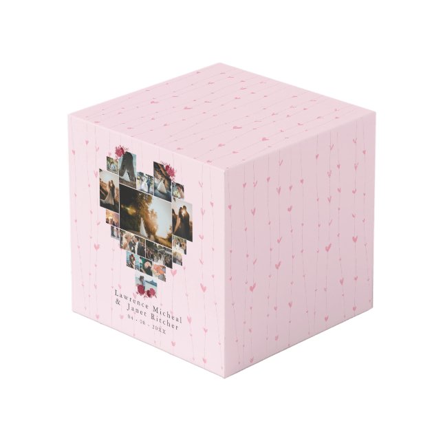 Simple 18 Heart shaped Photo Collage couples gifts Cube (Front Angled)