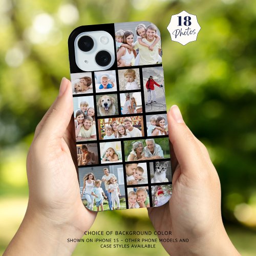 Simple 18 Photo Collage Custom Color iPhone 15 Case