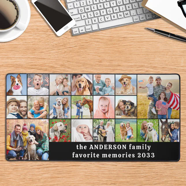 Simple 18 Photo Collage Custom Family Personalized Desk Mat | Zazzle