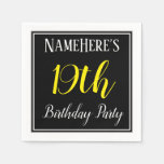 [ Thumbnail: Simple, 19th Birthday Party W/ Custom Name Paper Napkin ]