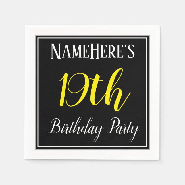 Simple, 19th Birthday Party w/ Custom Name Paper Napkins (Front)