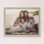 Simple 1 Photo Full Coverage - Chunky Text Overlay Jigsaw Puzzle<br><div class="desc">Use a horizontal or landscape photo and make a unique and trendy photo puzzle. This modern minimal design includes a border in a color of your choice (change it in the advanced design area) and a simple line of text to add any names and other event information. If you need...</div>