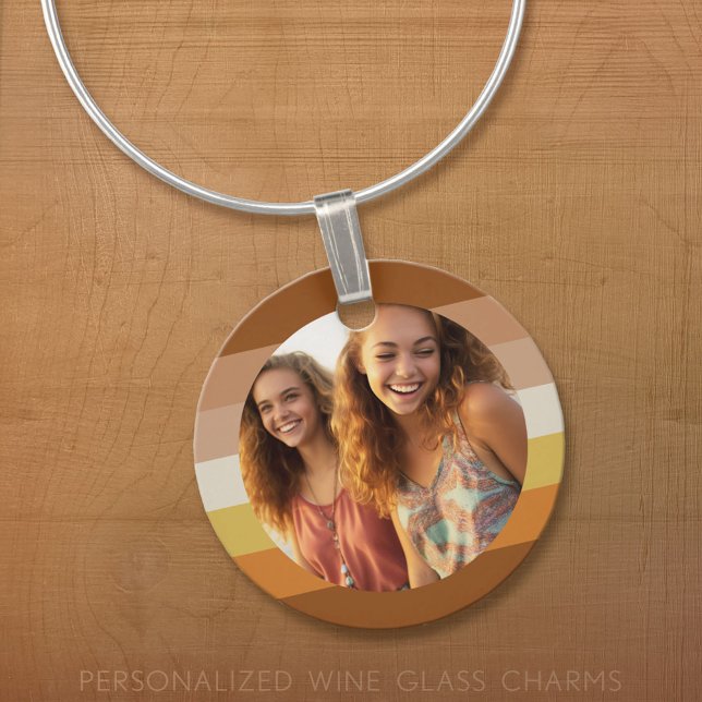 Simple 1 Photo Template - Warm Color Border - Text Wine Charm (Custom Wine Glass Charm)