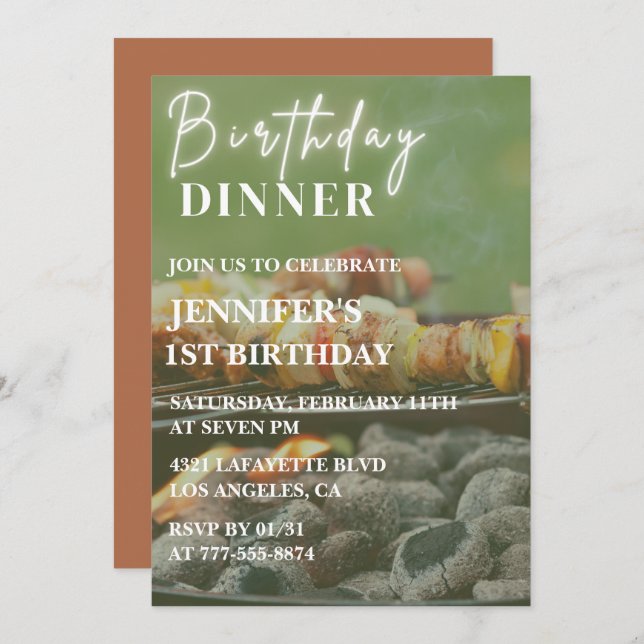 Simple 1st birthday invitations Bbq Backyard  (Front/Back)