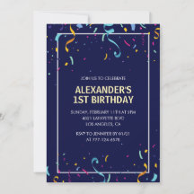 Simple 1ST birthday invitations Navy Confetti 