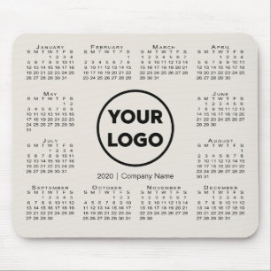 Simple 2020 Calendar Business Company Logo Beige Mouse Pad