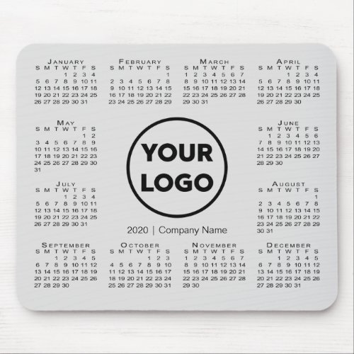 Simple 2020 Calendar Business Company Logo on Gray Mouse Pad