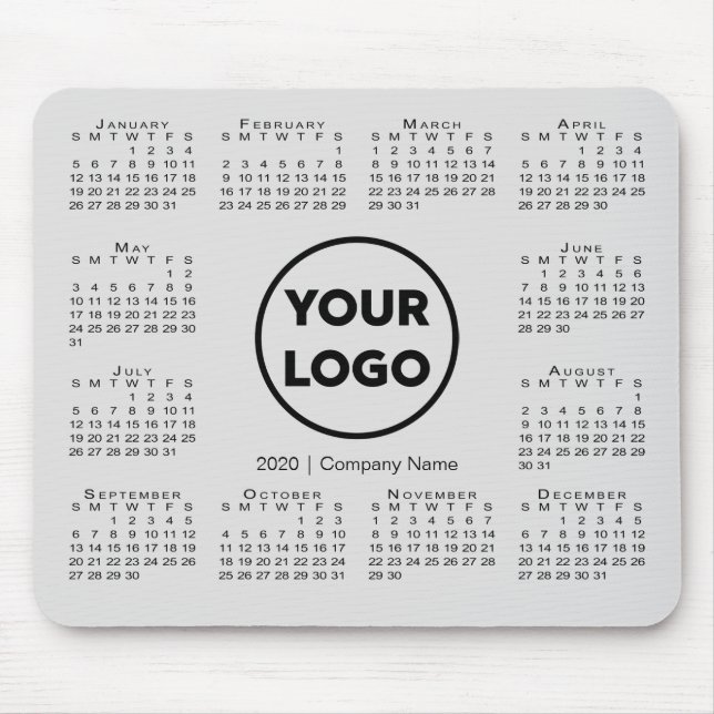 Simple 2020 Calendar Business Company Logo on Gray Mouse Pad (Front)