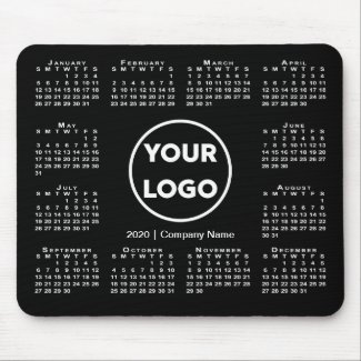 Simple 2020 Calendar Business Logo on Black Mouse Pad