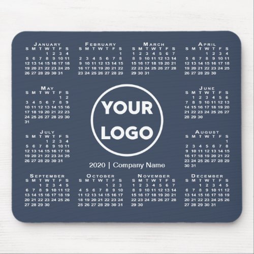 Simple 2020 Calendar Business Logo on Navy Blue Mouse Pad