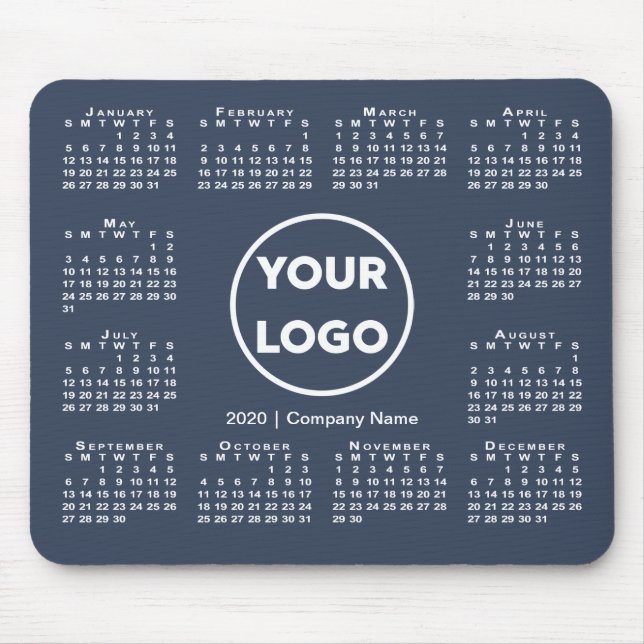 Simple 2020 Calendar Business Logo on Navy Blue Mouse Pad (Front)